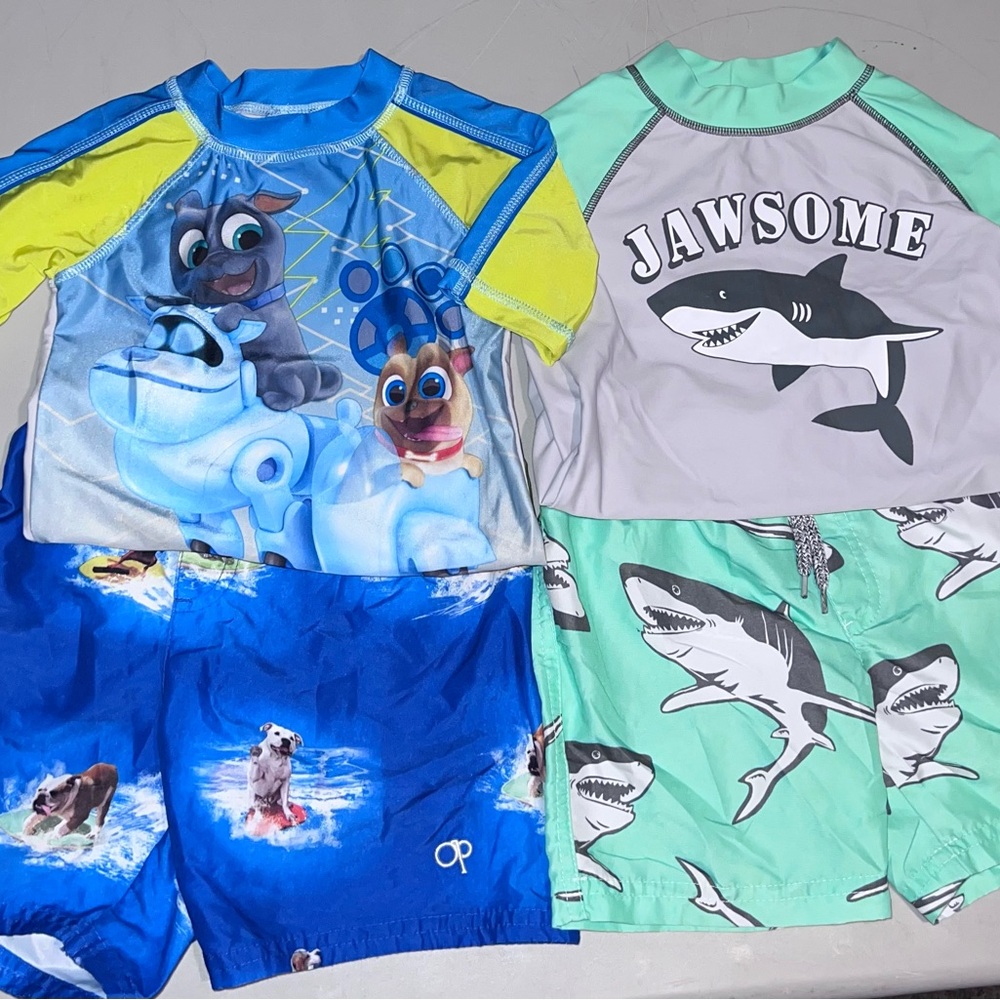 Carter's Blue and Green Kids Swim Rashguards and Shorts